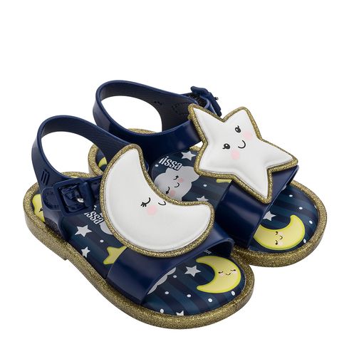 Mini Melissa Mar Sandal Sweet Dreams Azul Ouro Glitter Melissa Menina Shoes